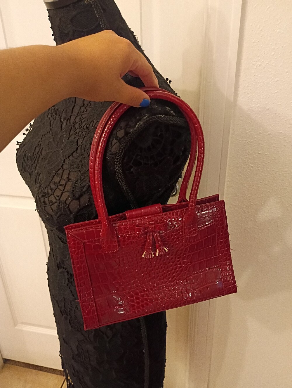 Liz Clairborne Dark Red Polyvinyl Handbag  Hand Tote Bag 9” X 6”